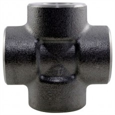 1 1/2" BSPT Black Carbon Steel Equal Cross (3000lb)
