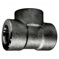 1" x 1/2" NPT Black Carbon Steel Reducing Tee (3000lb)