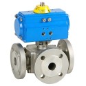 1" Genebre Art5540 PN40 Flanged Actuated Stainless Steel 3-Way L-Port Ball Valve (Double Acting)