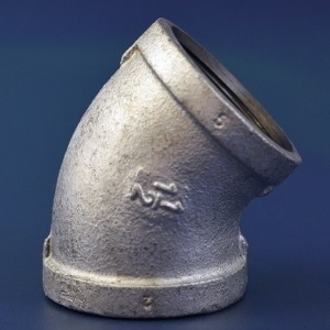One of our 45 degree elbows in galvanised malleable iron fittings to BS EN 10242