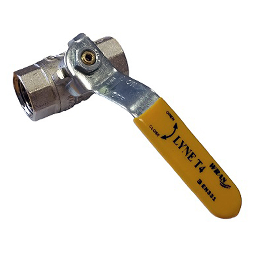 The Lyne T4 brass ball valve with EN 331 gas approval, available with tee or lever handles.