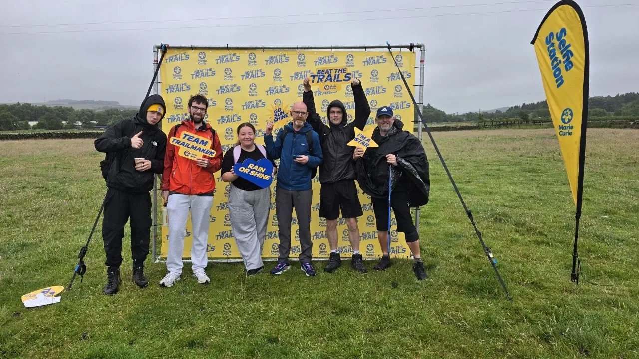 Besseges team members preparing to start the 20-mile Hadrian's Wall challenge.