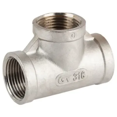 Genebre Art0130 Stainless steel equal tee to ISO 4144, Female BSP threaded, PN20 rated.