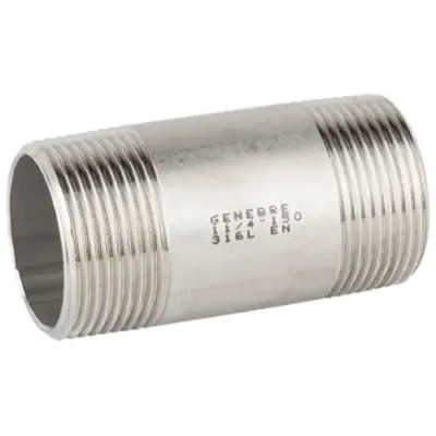 Genebre Art0150 Stainless steel barrel nipple to ISO 4144, Male BSP threaded, PN20 rated.