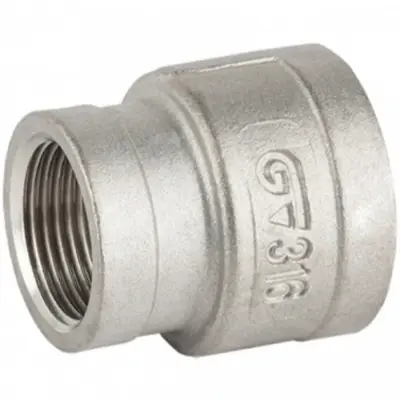 Genebre Art0240 Stainless steel concentric reducing socket to ISO 4144, Female BSP threaded, PN20 rated.