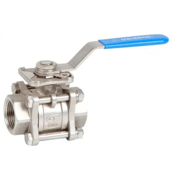 Genebre Art2025 Stainless steel 316 3-piece ball valve with BSP threaded ends.