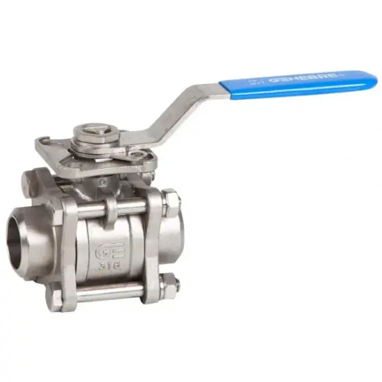 Genebre Art2026 Stainless steel 316 3-piece ball valve with butt weld ends and manual locking lever