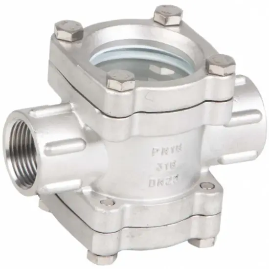 Genebre Art2240 Stainless steel double window sight glass with female BSP threaded ends.