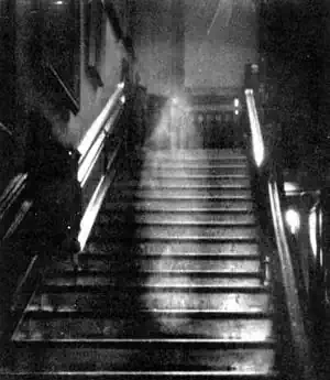 Claimed photograph of the Brown Lady of Raynham Hall, taken by Captain Hubert C. Provand. First published in Country Life, 1936