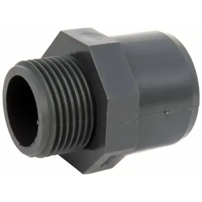 AD12 Metric UPVC plastic male/female plain solvent weld x BSP male threaded straight adapter. PN10 rated, conforms to BS 4346-1