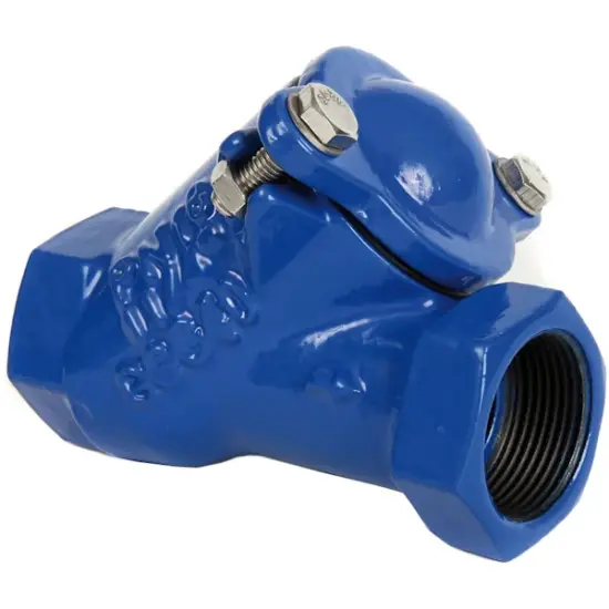 Albion Art171 Ductile iron ball check valve with female BSP threaded ends. PN16 rated, blue epoxy coated exterior.