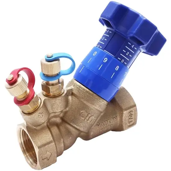 Albion Art22 DZR Brass fixed orifice double regulating valve with female BSP threaded ends. WRAS approved, PN25 pressure rated.