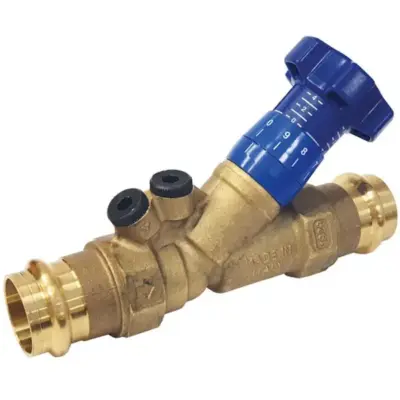 Albion Art23PRS DZR brass double regulating valve with M-profile press fit ends. Up to PN24 rated, sizes 15mm - 54mm.