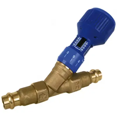 Albion Art26PRS DZR Brass double regulating valve with M-profile press fit ends. Up to 20 bar pressure rated.