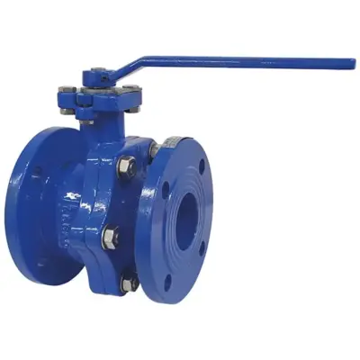 Albion Art280 Epoxy coated ductile iron ball valve with PN16 flanged ends. SS304 Ball, PTFE seats. Sizes up to DN200.