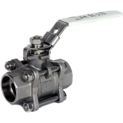 Albion Art903SW Socket weld stainless steel 3-piece ball valve. Full bore, PTFE seats, locking lever, ATEX approved and PN82 rated.