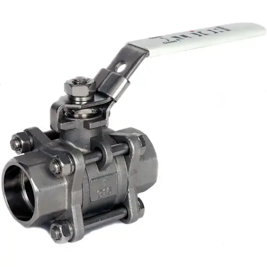 Albion Art903SW Socket weld stainless steel 3-piece ball valve. Full bore, PTFE seats, locking lever, ATEX approved and PN82 rated.
