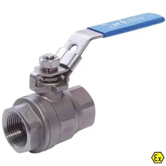 Albion Art912P Full bore stainless steel 316 ball valve with BSPT threads, ATEX approval, locking lever and PN140 pressure rating.