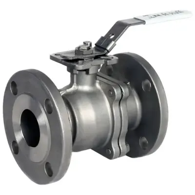 Albion Art928 Full bore stainless steel 2-piece ball valve with ANSI-150 flanged ends, locking lever and ISO 5211 actuator mount. PN82, ATEX approved.