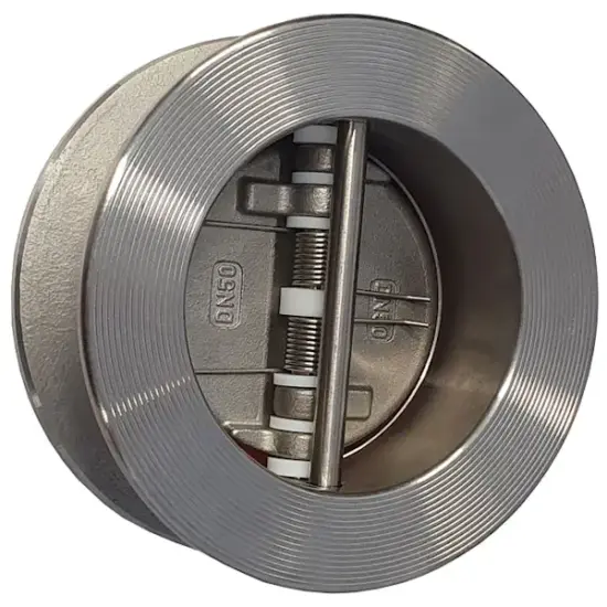 Albion Art962 Stainless steel 316 dual plate wafer check valve for BS EN 1092-1 and ASME B16.5 flanges. PN40 rated.