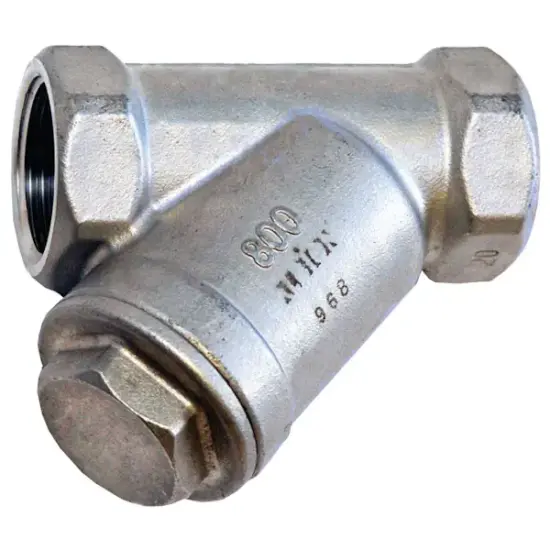 Albion Art968 Stainless steel 316 Y-strainer with female BSPP threaded ends. PN55 rated, 1000 micron filter screen.
