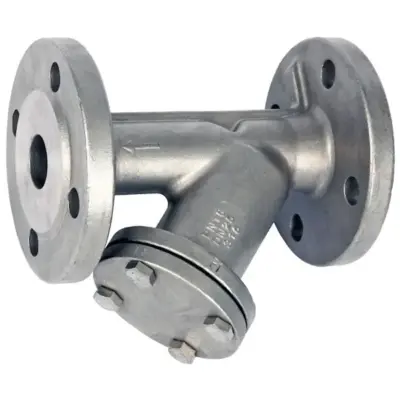 Albion Art969 Stainless steel Y-strainer with PN16 flanged ends. PTFE gasket, 16 bar pressure rated, sizes DN15 - DN100.