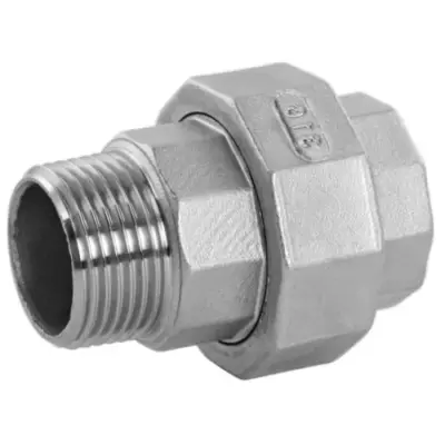 Albion CSUMF Male/female BSP threaded cone seat union in stainless steel 316 to ISO 4144, PN20 rated.