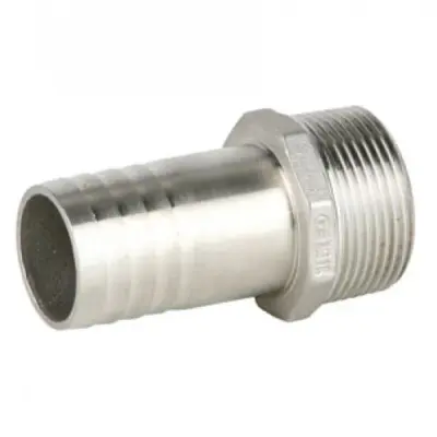 Albion HA Male BSP threaded hosetail or hose adapter in stainless steel 316 to ISO 4144, PN20 rated.