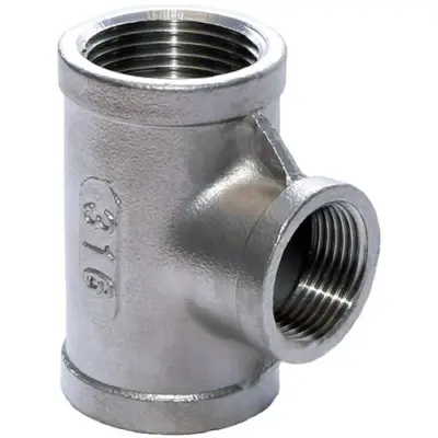 Albion RT Branch reducing tee in stainless steel 316 to ISO 4144, Female BSP threaded, PN20 rated.