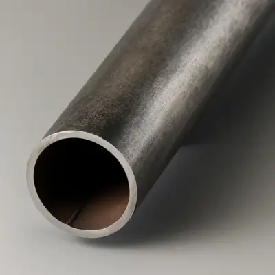 Black BS EN 10255 mild steel pipe with a plain end.
