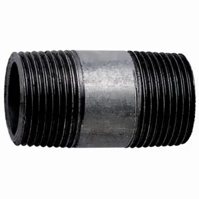 BS EN 10241 Heavy tubular black mild steel barrel nipple. Male BSP threaded.