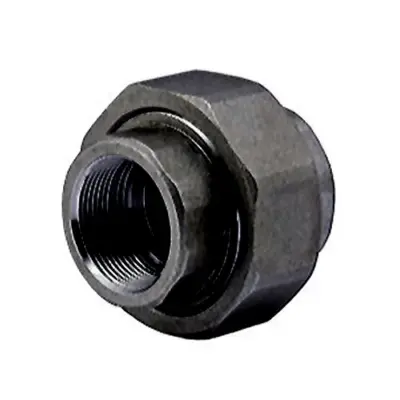 Black forged carbon steel cone seat union. BSPT or NPT female threads, 3000lb rated, conforms to ASME B16.11 and BS 3799