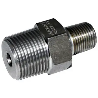 Black forged carbon steel hexagon reducing nipple. BSPT or NPT male threads, 3000lb rated, conforms to ASME B16.11 and BS 3799