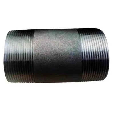 Black forged carbon steel Sch80 barrel nipple. BSPT or NPT male threaded ends, 3000lb rated, conforms to ASME B16.11 and BS 3799