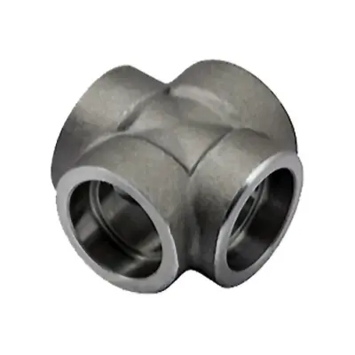 Black forged carbon steel equal cross with socket weld ends. 3000lb rated, conforms to ASME B16.11 and BS 3799