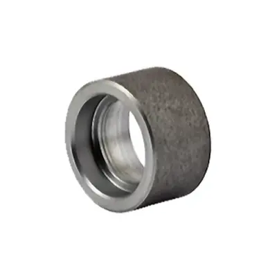 Black forged carbon steel half coupling with socket weld ends. 3000lb rated, conforms to ASME B16.11 and BS 3799