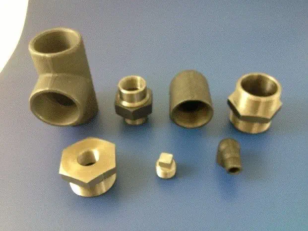 A selection of black mild steel (previously wrought iron) pipe fittings to BS EN 10241:2000