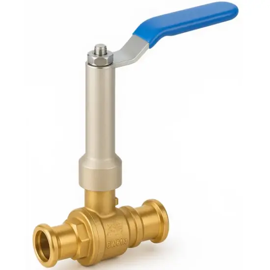 brass-2-piece-m-profile-press-fit-ball-valve-high-handle-epdm M-Press M profile press fit 2-piece brass ball valve with high handle, EPDM seals and PN16 rating