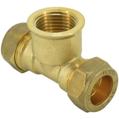 Brass compression fit x BSP female tee to BS EN 1254-2, WRAS approved and up to 25 bar pressure rated.