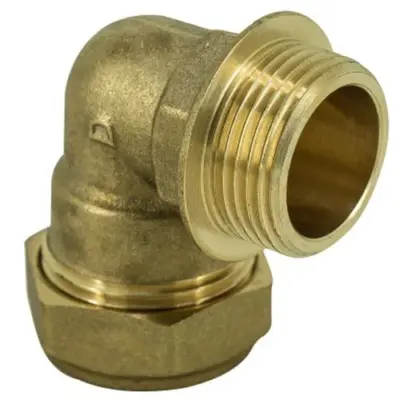 Brass compression fit x BSP male 90 degree elbow to BS EN 1254-2, WRAS approved and up to 25 bar pressure rated.
