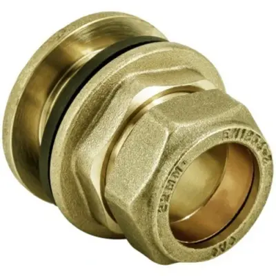 Brass compression fit tank connector to BS EN 1254-2, WRAS approved and up to 25 bar pressure rated.