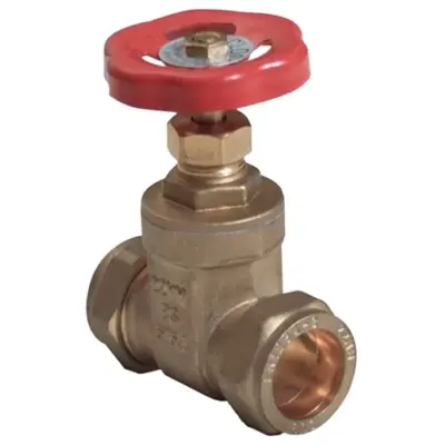 Brass compression gate valve to BS 5154, WRAS approved and up to 16 bar pressure rated.