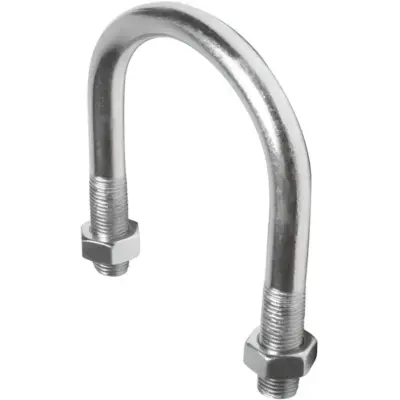 BZP Mild steel U-bolt with x2 hexagon nuts. Suits pipework in sizes 1/2" - 12" NB. M6 - M16 threads depending on size.
