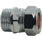 Chrome plated brass compression x BSP male straight adapter to BS EN 1254-2, WRAS approved and up to 25 bar pressure rated.