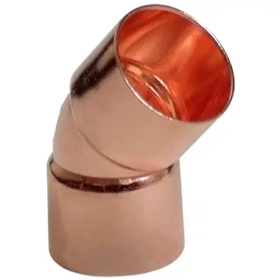 Copper end feed 45 degree elbow, WRAS approved, PN25 rated and conform to BS EN 1254-1