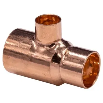Copper end feed reducing on the run and branch tee, WRAS approved, PN25 rated and conform to BS EN 1254-1