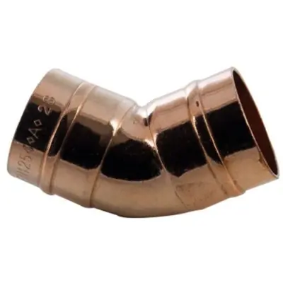 Copper solder ring 45 degree elbow to BS EN 1254-1. WRAS Approved, PN16 Rated.