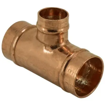 Copper solder ring branch reducing tee to BS EN 1254-1. WRAS Approved, PN16 Rated.