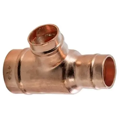 Copper solder ring reducing on the run and branch tee to BS EN 1254-1. WRAS Approved, PN16 Rated.