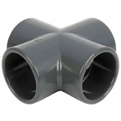 CR30 Metric UPVC plastic equal cross with plain female ends for solvent welding. Conforms to BS 4346-1, PN15 pressure rated.